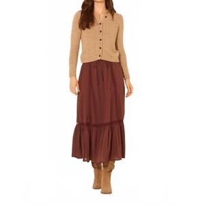 NEW BILA77 finch elastic tie waist skirt in brown stone